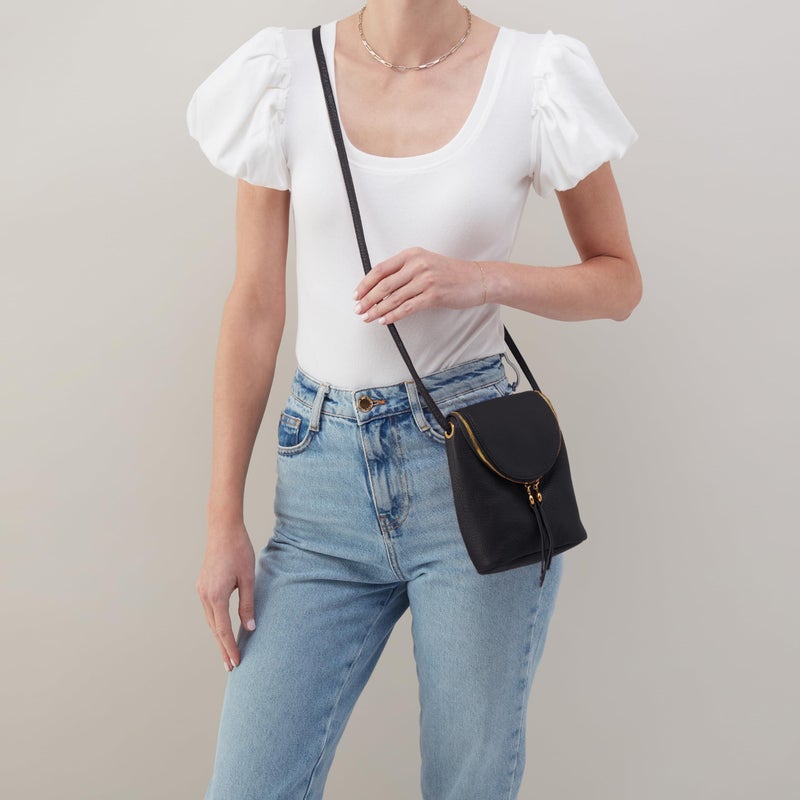 HOBO Fern Leather Crossbody Purse with Adjustable Strap, Exterior Slip Pocket, Double Zip Closure - Perfect for Travel, Black - Image 3